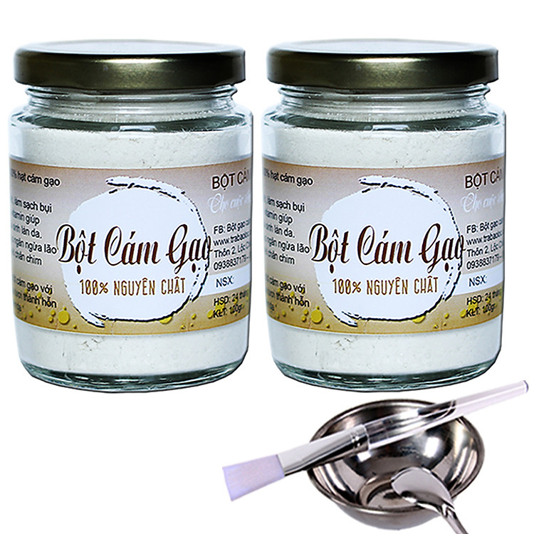 Combo 2 Bột Cám Gạo Nguyên Chất Bảo Lộc Vũ Gia (100g) + Tặng Bộ Pha Chế Đắp Mặt Nạ Cao Cấp