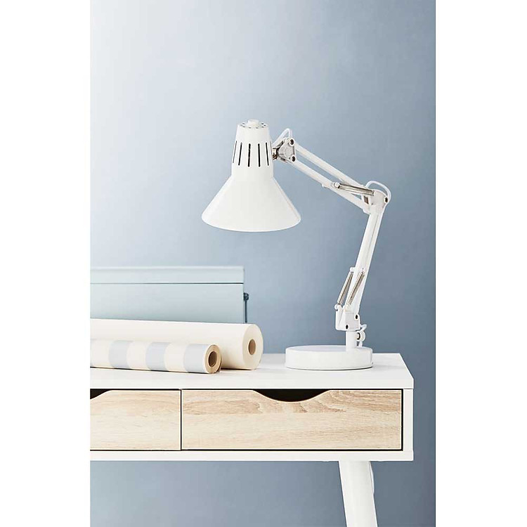 Đèn bàn JYSK Ernst kim loại/ nhựa đen/ trắng DK15xH55cm