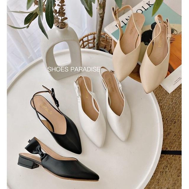 Giày Cao Gót Nữ Bít Mũi Nhon Nơ Đế Thấp ( FORM NHỎ NHÍCH LÊN 1 SIZE )