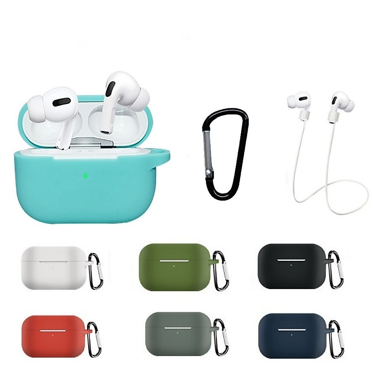 Bộ phụ kiện 3 món gồm vỏ bao silicon bảo vệ tai nghe Airpods Pro, dây nối chống mất chống rớt tai nghe, móc gắn balo, túi xách