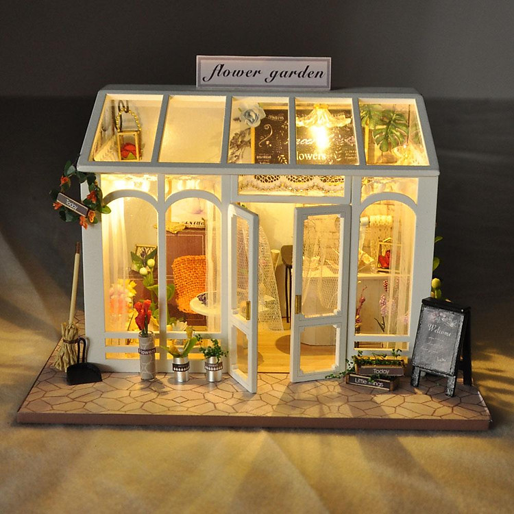 Nhà Búp Bê Tiệm Hoa Flower Garden Tặng kèm keo dán,dụng cụ lắp ghép, mica