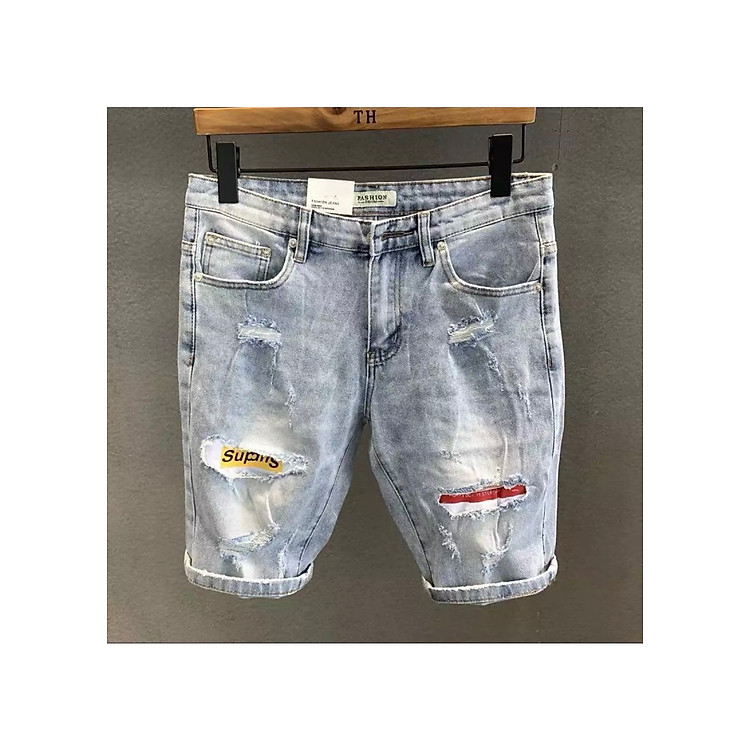 Quần short jean nam co dãn kiểu dán trẻ trung đơn giản thêu họa tiết Julido thời trang hàn quốc THU15