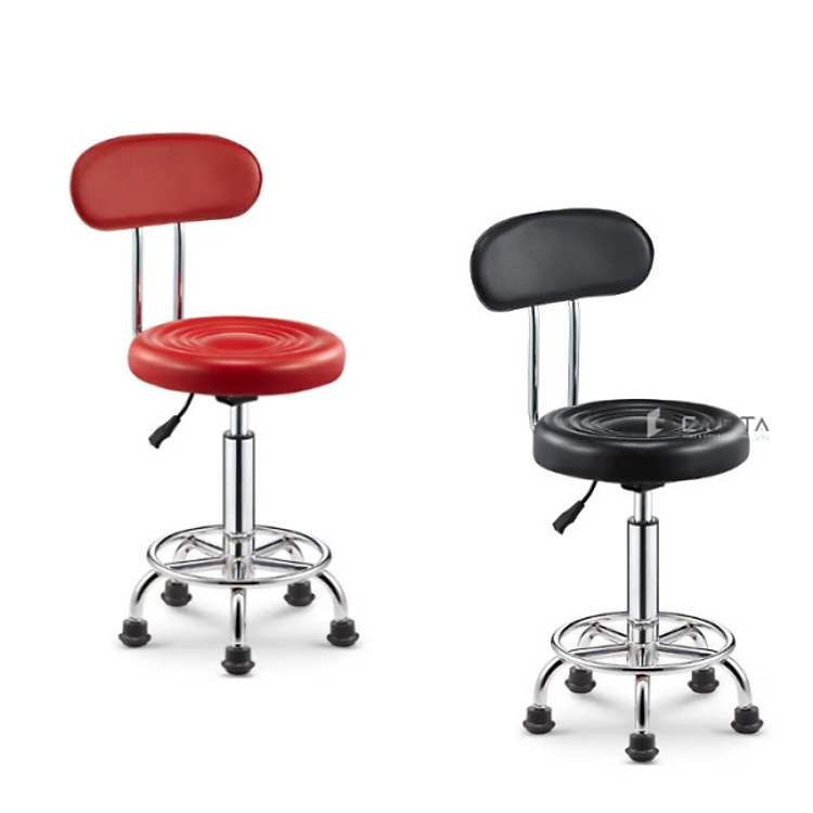 Ghế kỹ thuật viên có lưng tựa CB2256-2PS Ghế thao tác công nhân nhà máy nệm tròn bọc PVC chân ghế thép mạ chrome có bánh xe