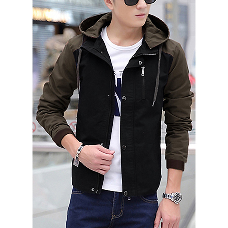 Áo Khoác Nam Kaki Phối Màu Có Nón