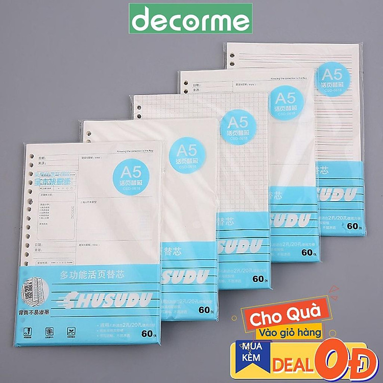 Ruột Giấy refill B5 A5 20 26 lỗ 80gsm XD giấy refill làm sổ planner bullet journal