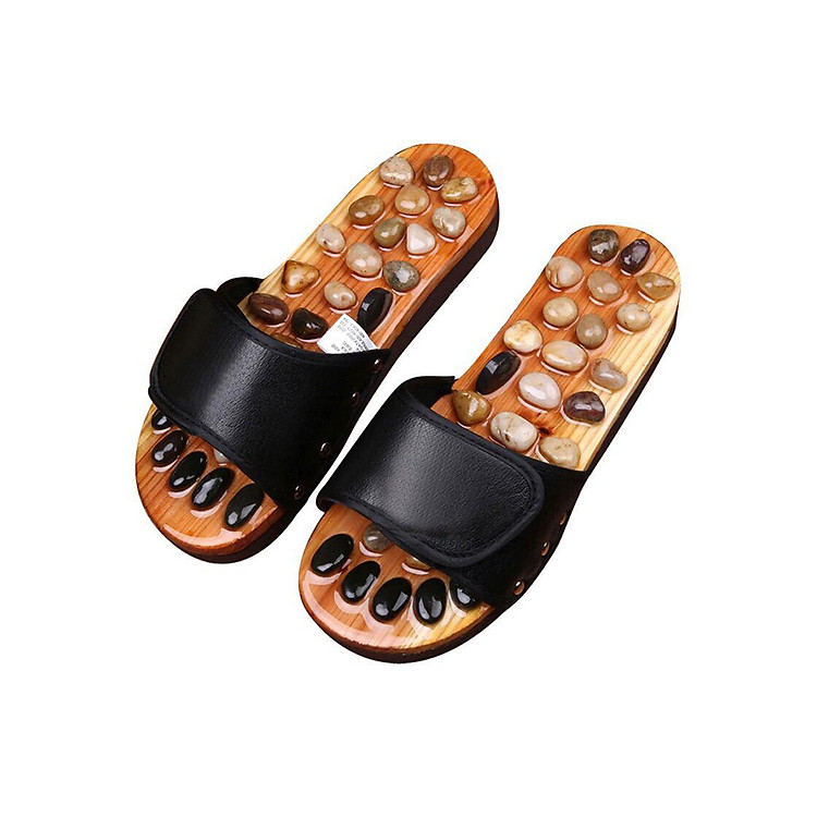 Dép Massage khảm đá Bấm huyệt bàn chân trên gỗ tự nhiên, Bấm Huyệt chân Giảm căng thẳng mệt mỏi cao câp