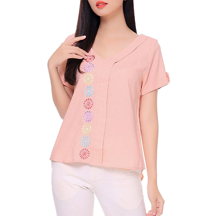 Áo Kiểu Thêu 2 Mặt An Thủy 617 - Hồng