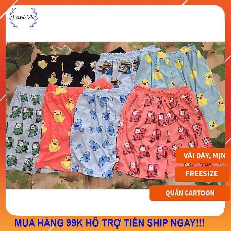 Quần Short Lửng Cartoon Thú Unisex (Nhiều mẫu)-Lapi VN ,FREESIZE đến 70kg, quần đùi nam nữ, đồ mặc nhà, set hoạt hình
