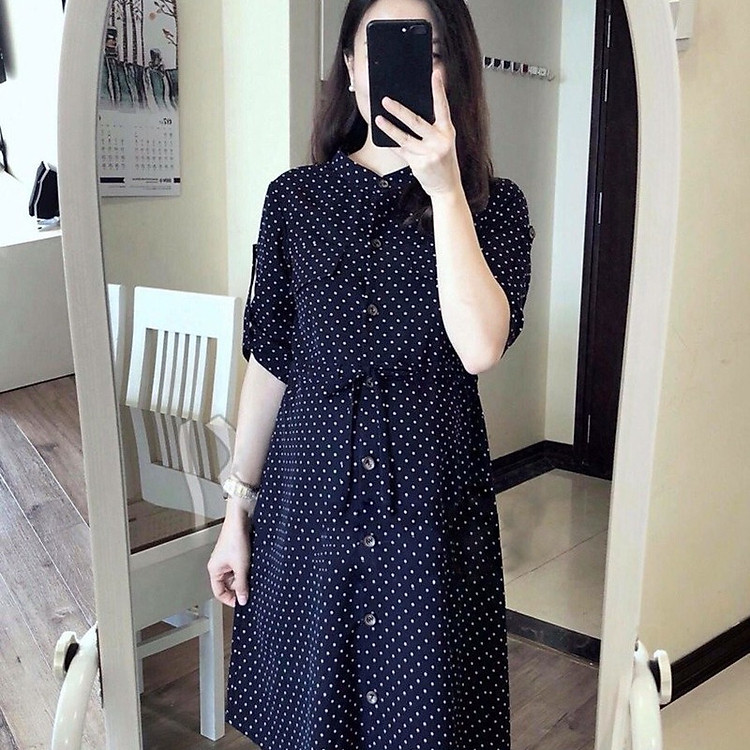 Đầm Bầu Chấm Bi Eo Rút TD42