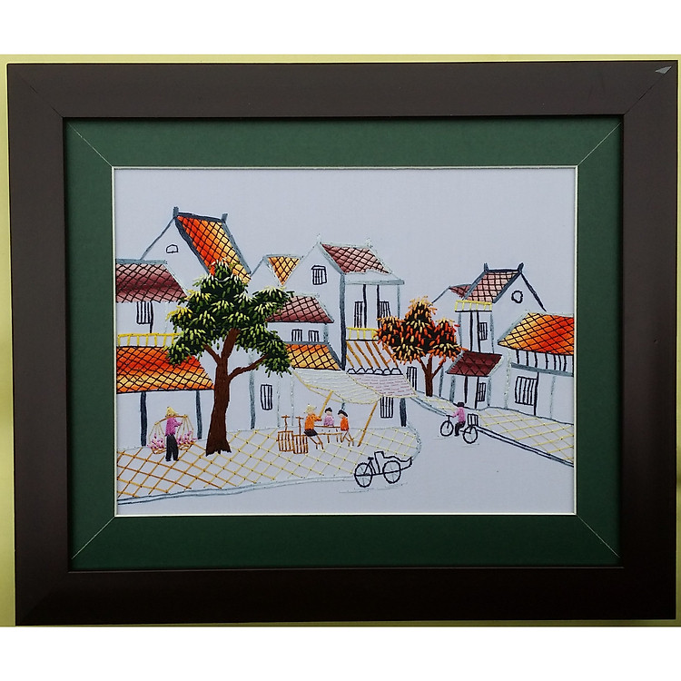 TRANH THÊU TAY PHONG CẢNH HÀ NỘI -THÁP RÙA HỒ GƯƠM - CHÙA 1 CỘT -PHỐ CỔ