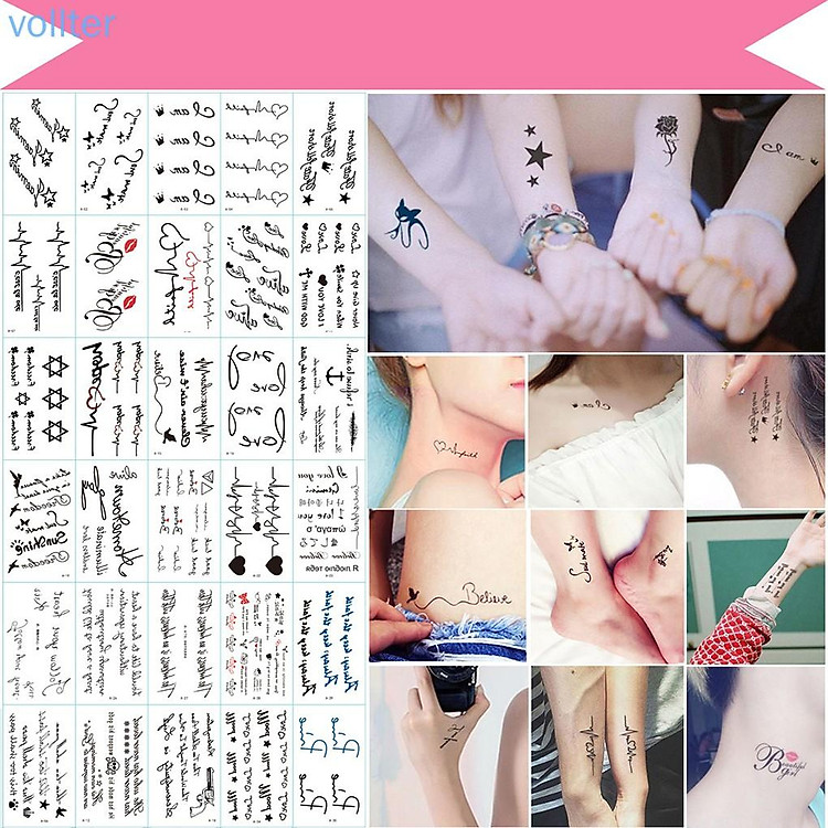 Temporary Tattoo Stickers Men Women Waterproof Long-lasting English Alphabet Flowers Tattoo Stickers