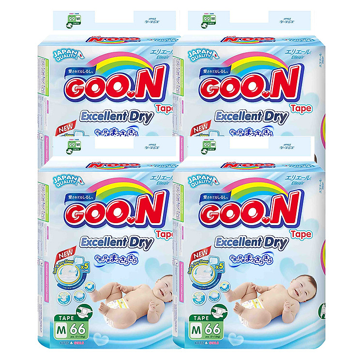 Combo 4 Gói Tã Dán Goo.n Slim Gói Cực Đại M66 (66 Miếng)
