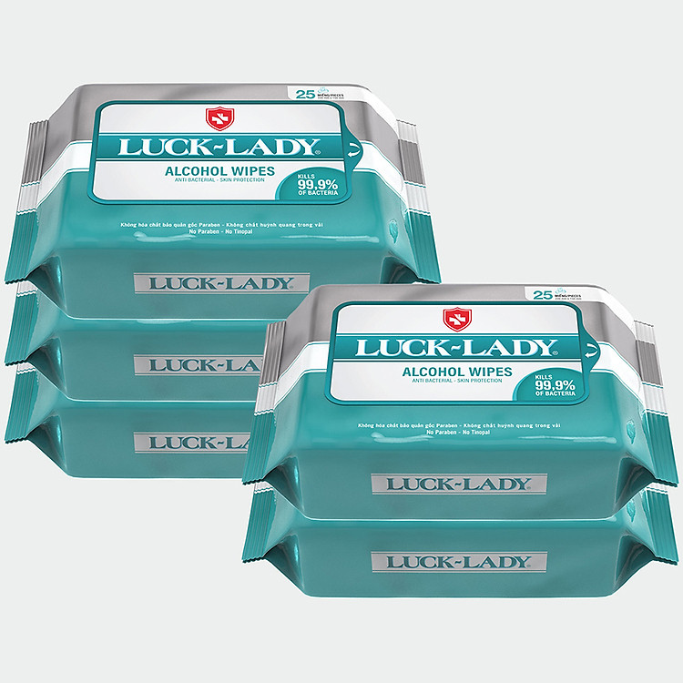 Combo 5 Gói Khăn Ướt Luck Lady Cồn (25 Tờ/ Gói)