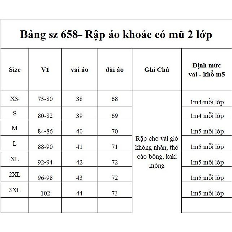 Rập giấy A0 áo khoác gió 2 lớp mã 658 (2XL)