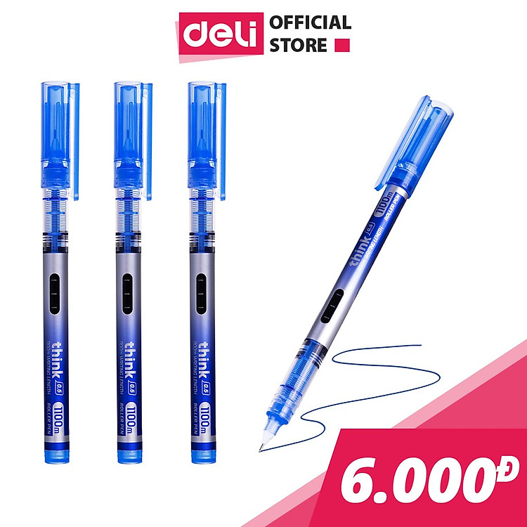 Bút gel Deli 0.5mm – Mực xanh (1 chiếc)