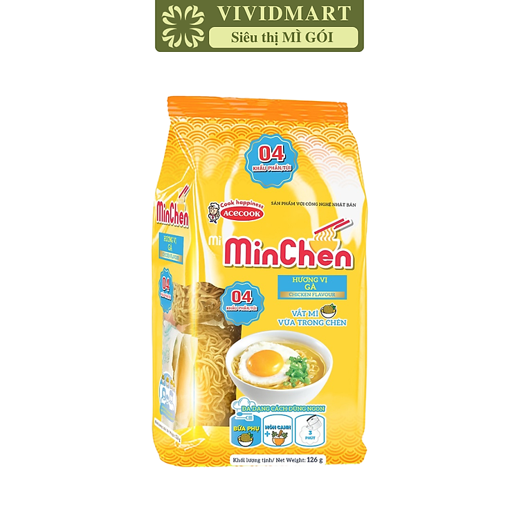 ACECOOK - Mì Minchen hương vị Gà, Mì gà Minchen Acecook mì Minchen ăn liền, Mì ăn liền Minchen (126g/lốc)