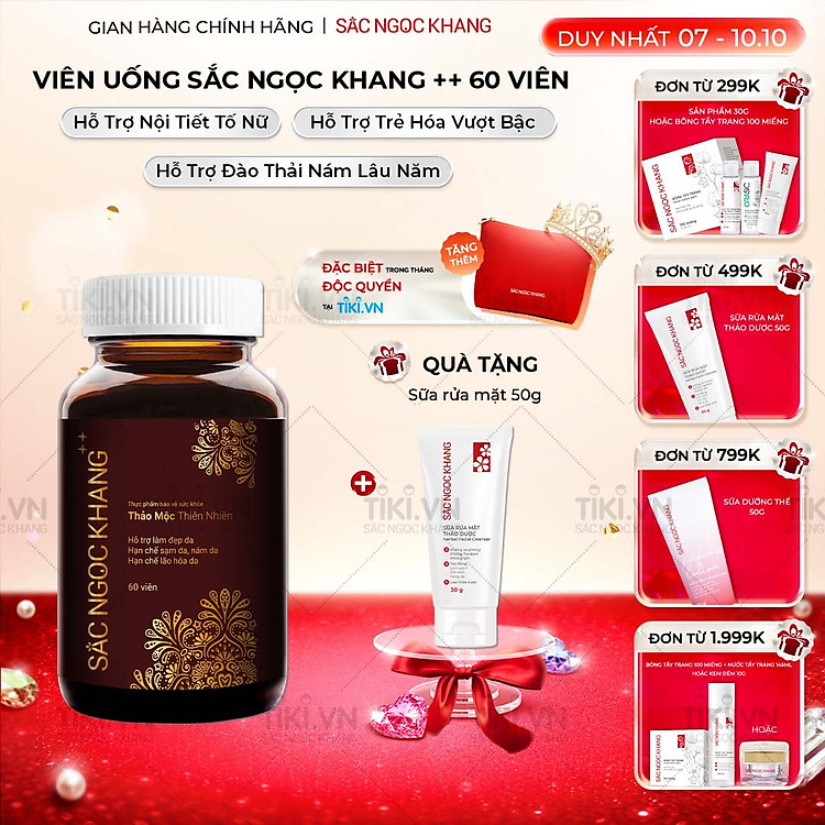 Viên Uống Sắc Ngọc Khang ++ chống lão hóa da, giảm nám, tàn nhang cao cấp (Hộp 60 Viên)