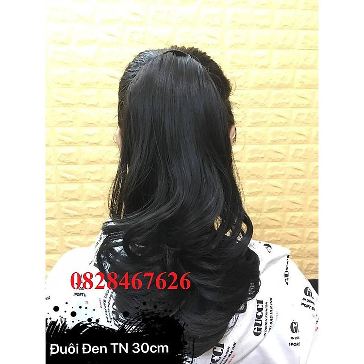 ĐUÔI TÓC XOĂN DÀI 30CM MÀU ĐEN TỰ NHIÊN