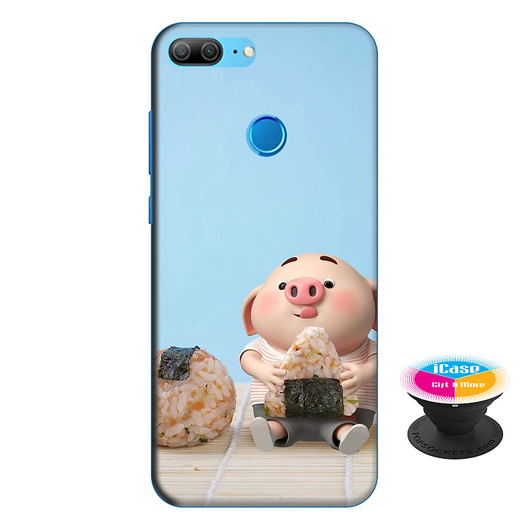 Ốp lưng nhựa dẻo dành cho Honor 9 Lite in hình Heo Con Ăn Shushi - Tặng Popsocket in logo iCase - Hàng Chính Hãng