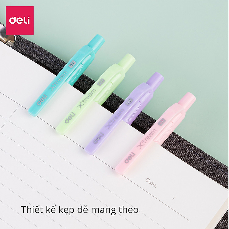 Bút bi bấm ngòi 0.7mm mực xanh Deli (1 chiếc) - Ảnh 6