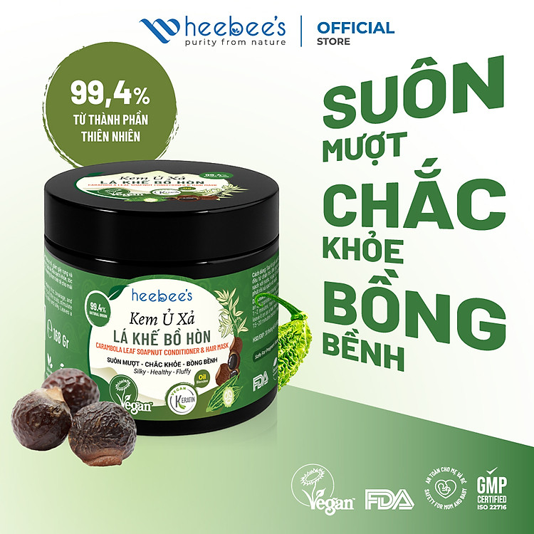 Kem Ủ Xả Lá Khế Bồ Hòn Heebee's Suôn Mượt, Chắc Khỏe, Bồng Bềnh 168 Gram