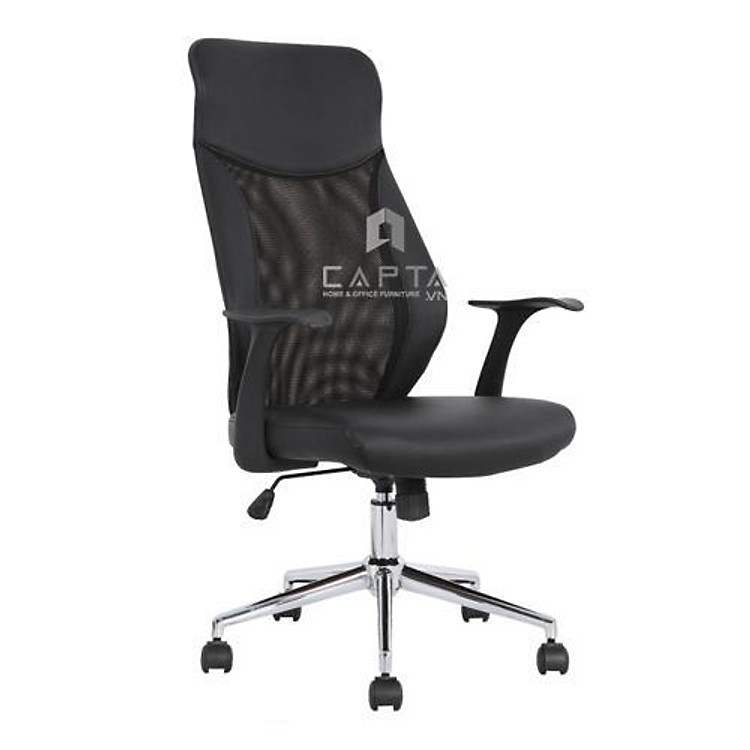 Ghế văn phòng lưng cao CM4260-M Nội thất Capta Ghế lưng cao dành cho Giám đốc Trưởng phòng Lưng lưới PVC tay nhự, chân xoay thép mạ chrome