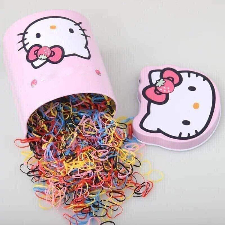 Hộp 2000 Dây Thun Chun Kèm 1 Hộp Con Mèo Hello Kitty Xinh Xắn.