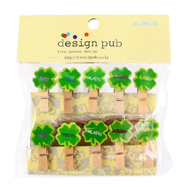 Bộ 10 Kẹp Ảnh Gỗ Hình Cỏ May Mắn - Kèm Dây Thừng Treo Ảnh