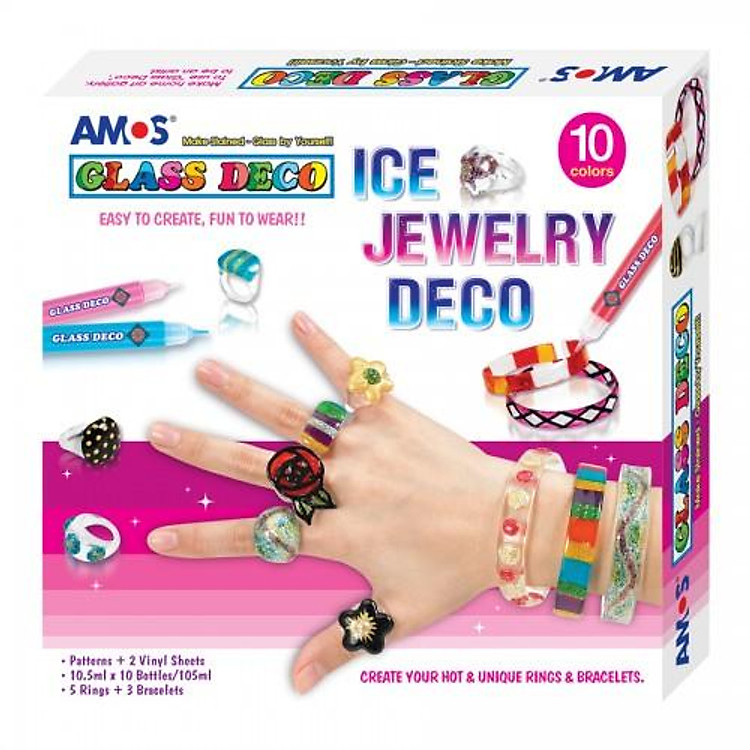 Hộp bút vẽ trang trí trên kính AMOS Glass Deco Ice Jewelry Kit GD10P10IJ - Ảnh 4