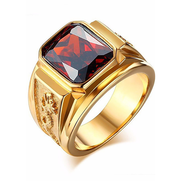 Nhẫn nam mạ vàng 24k rồng vàng mặt đỏ N2