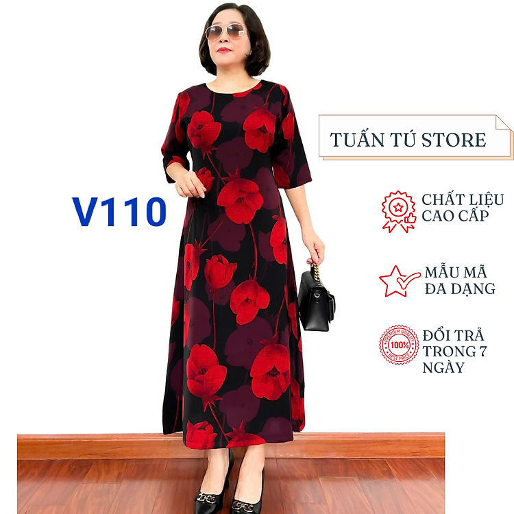 Váy Nữ Trung Niên Chất Liệu Lụa Tuyết Thiết Kế Thời Trang Sành Điệu Phù Hợp Cho Mẹ Đi Chơi Đi Tiệc - Tuấn Tú Store 68