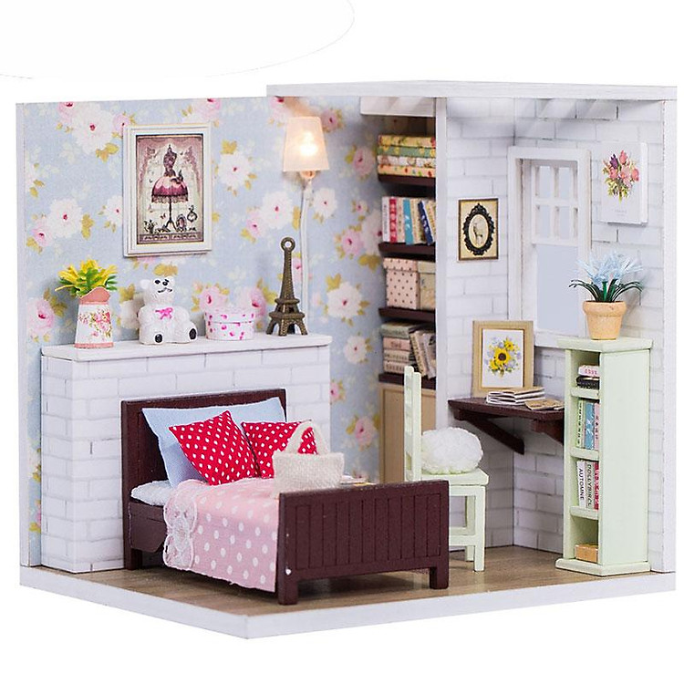 Nhà búp bê lắp ghép Gian hàng Dolly Có keo dán,dụng cụ lắp ghép, mica