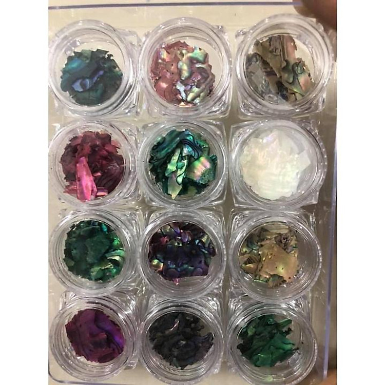 Set 12 hũ xà cừ vân gỗ mix trang trí móng, ẩn gel