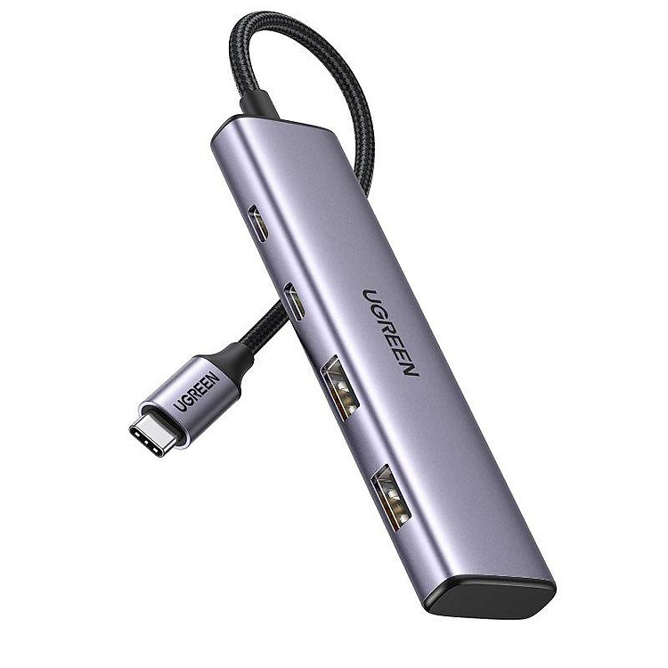 Ugreen 15395 5Gb Màu Xám Bộ chuyển USB-C sang 2 cổng USB-C + 2 cổng USB 3.0 CM473 20015395 - Hàng chính hãng
