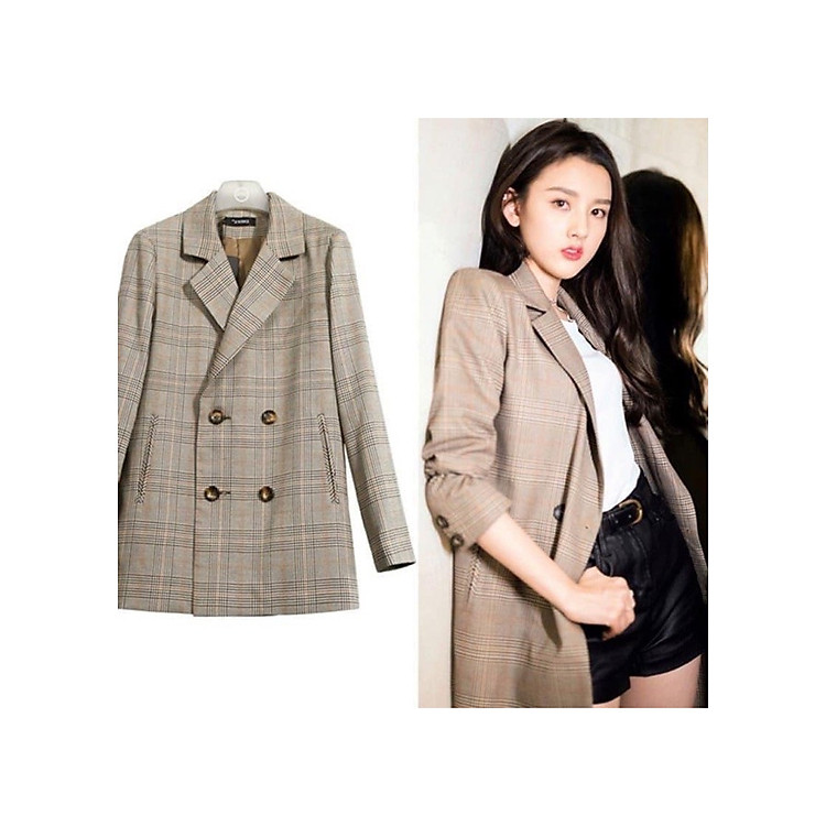 Áo Vest Nữ Dáng Dài, Kẻ Sọc Caro Kiểu Dáng Hàn Quốc, Hàng Quảng Châu