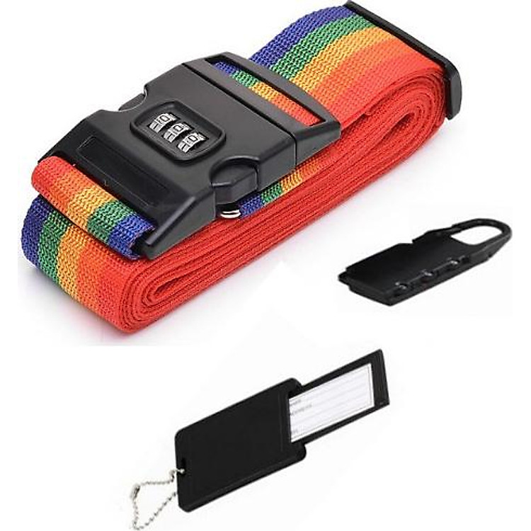 Bộ 3 phụ kiện an toàn cho hành lý: Thẻ hành lý, Khóa an toàn và dây đai vali.