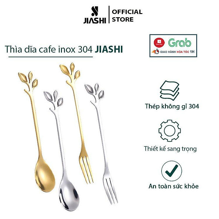 Muỗn thìa cafe 18,8 CM 2 màu pha trà, tráng miệng phủ bóng sang trọng thìa lá