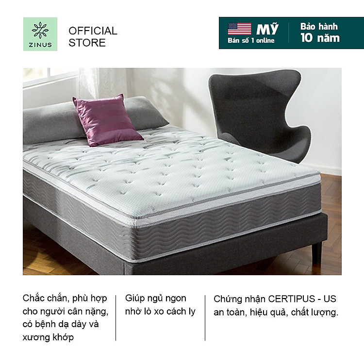 Nệm lò xo túi hút chân không cao cấp Zinus - Extra Firm Spring Mattress 25cm