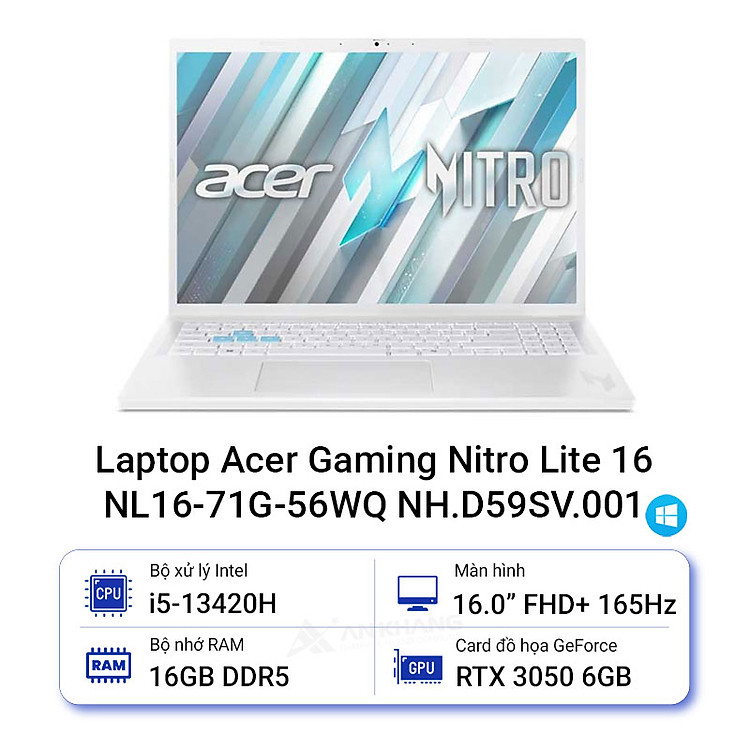 Laptop Acer Gaming Nitro Lite 16 NL16-71G-56WQ (Intel Core i5-13420H | RTX3050 | 16 inch FHD+ | 16GB | 512GB | Win 11 Home | Trắng) - HÀNG CHÍNH HÃNG