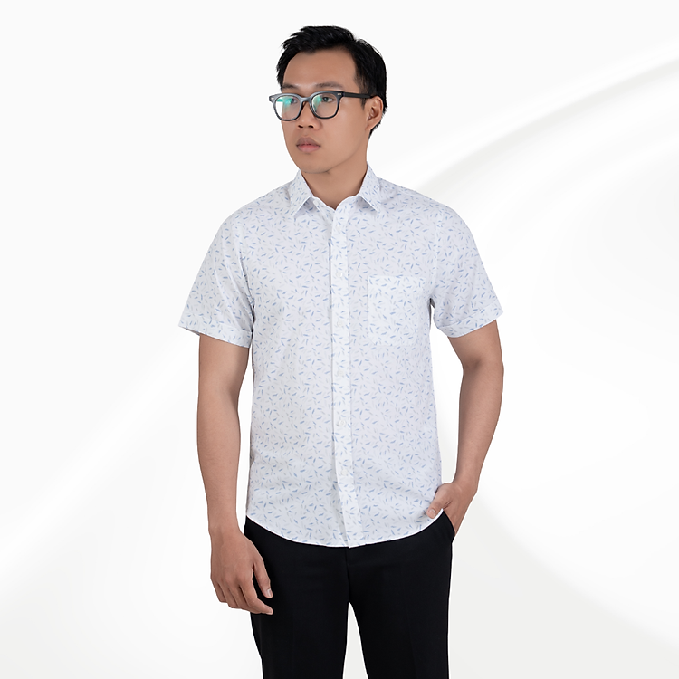 Áo sơ mi nam trắng họa tiết vệt xanh xám GENTITI By Thái Tuấn - 1C813HAKT121