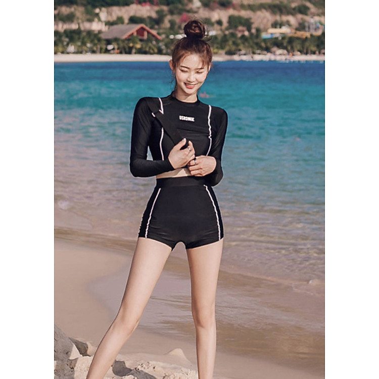 Đồ Bơi Tay Dài Hai Mảnh Năng Động Trẻ Trung AT158 MayHouse Áo Croptop Thun Co Giãn Không Phai Màu