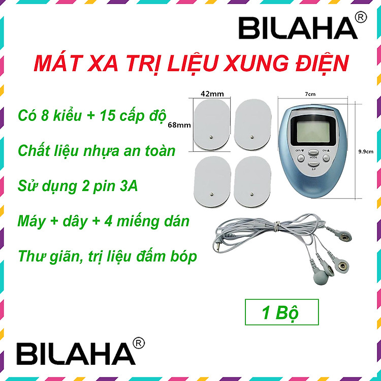 Máy mát xa trị liệu 4 miếng dán đầu ra kép đa chức năng (Kèm 1 Máy Massage Măt)