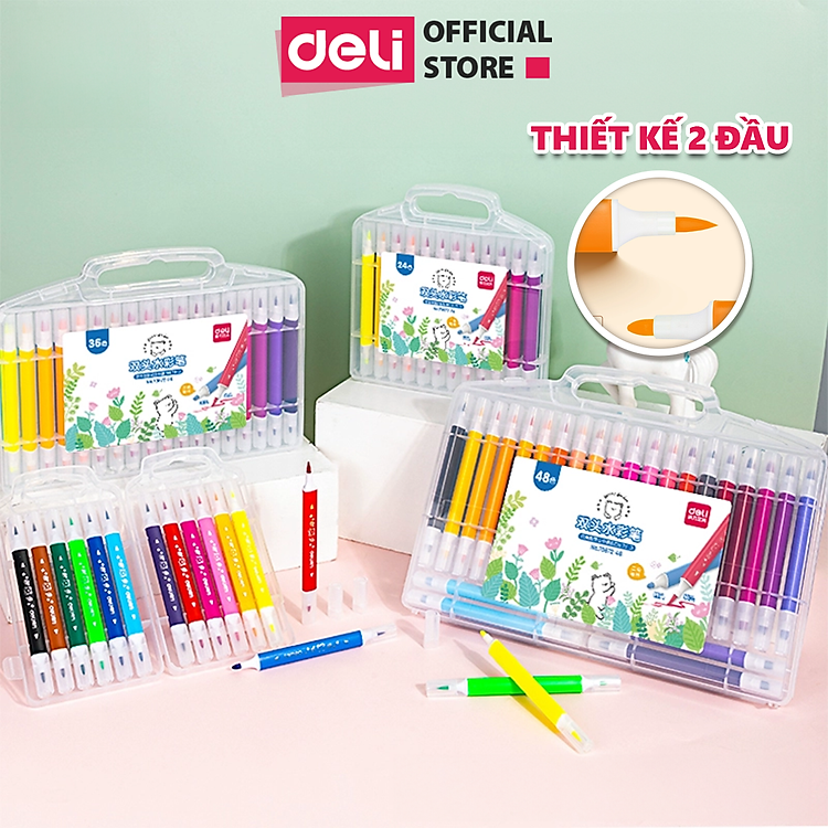 Bút Màu Dạ Marker 2 Đầu Deli (12 màu)