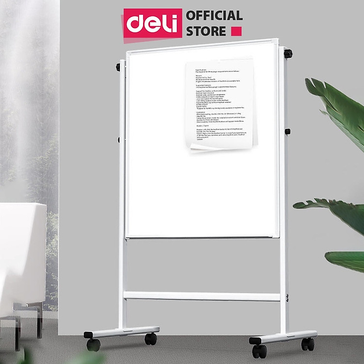 Bảng Từ Trắng Hai Mặt Xoay 360 Độ Có Chân Di Động Deli (60x90cm)