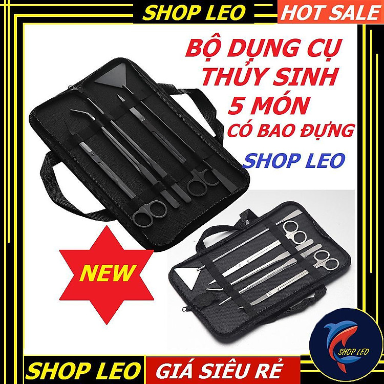 Bộ dụng cụ thủy sinh 5 món (Có bao đựng) cao cấp - Bộ chăm sóc cây thủy sinh - cắt tỉa cây- set bể cá