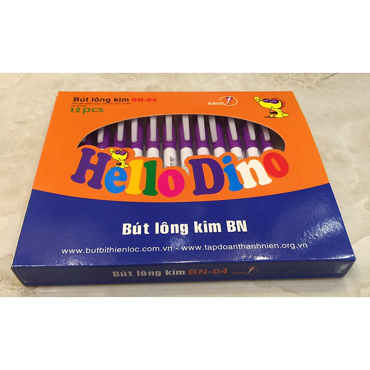 Bút lông kim tím Hello Dino - Thiên Lộc 12 bút