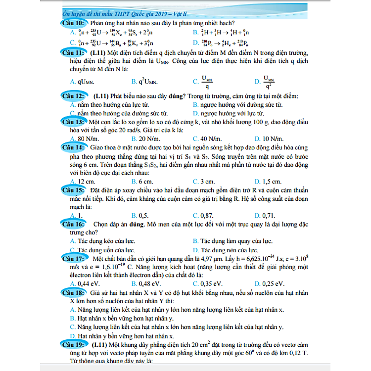 Ôn Luyện Đề Thi Mẫu THPT QG 2019 Vật Lí - Ảnh 2
