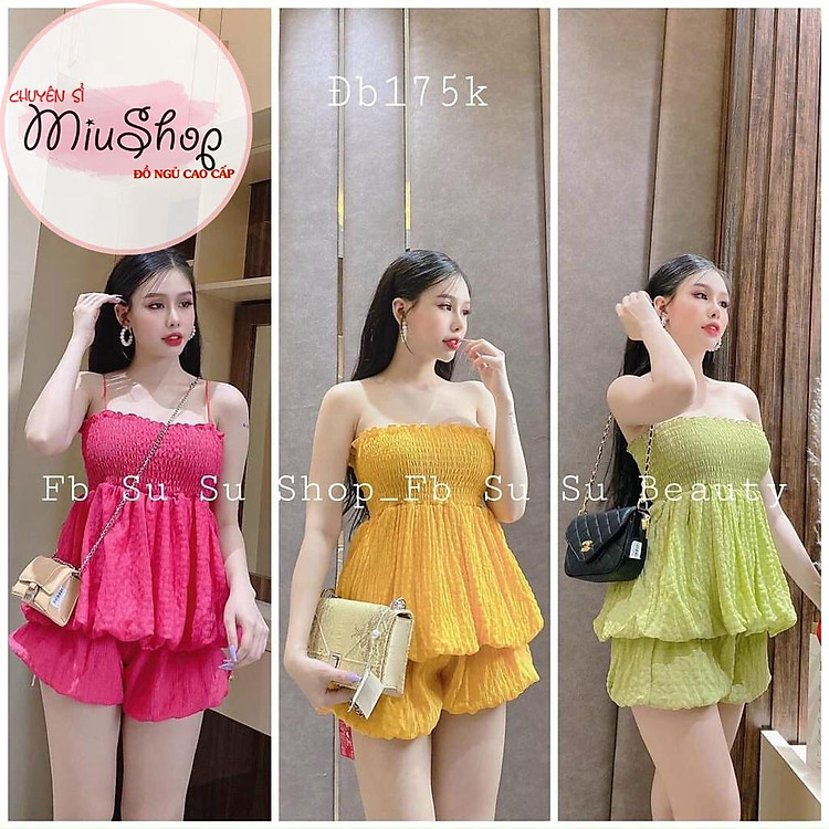 Sét áo bí 2 dây đũi xôp đầm bí dễ thương mùa Tết freesize 58kg