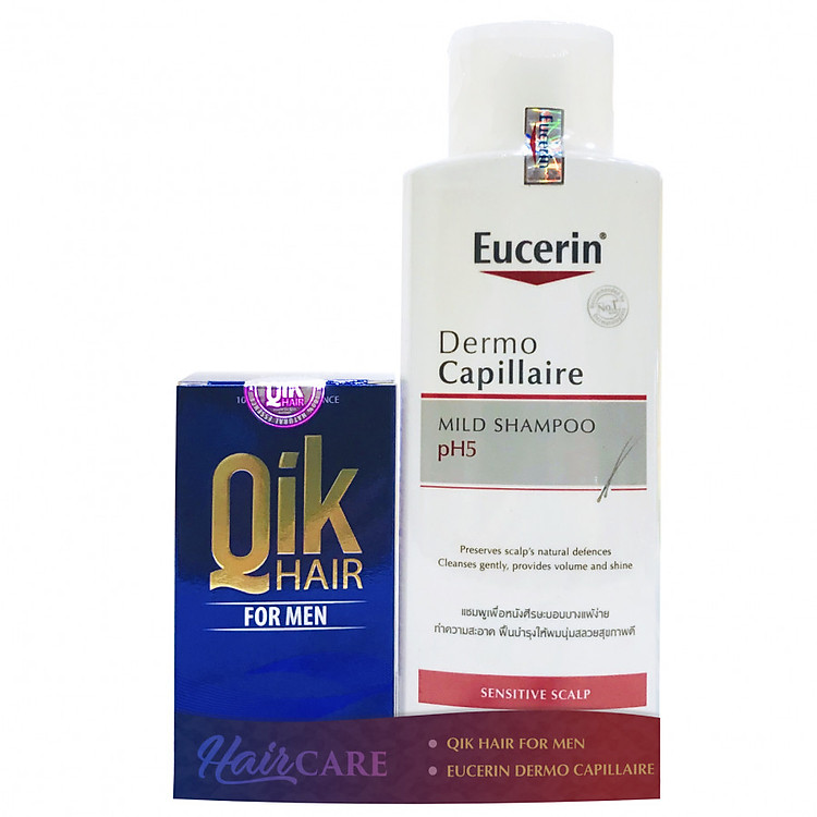 Combo dầu gội Eucerin pH5 và thực phẩm chức năng viên dưỡng tóc nam Qik Hair For Men