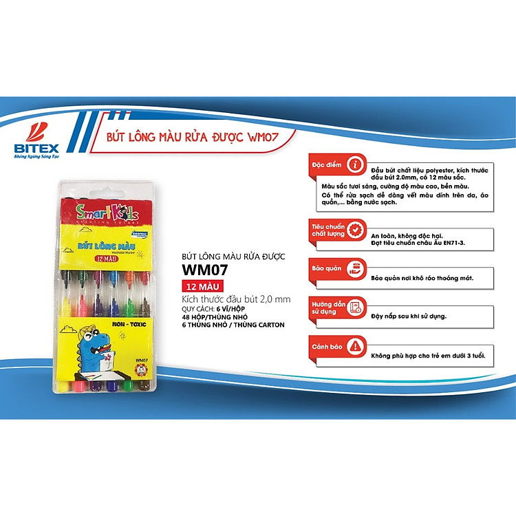 Bút Lông Màu Rửa Được Smartkids WM07 (12 màu) - Ảnh 2